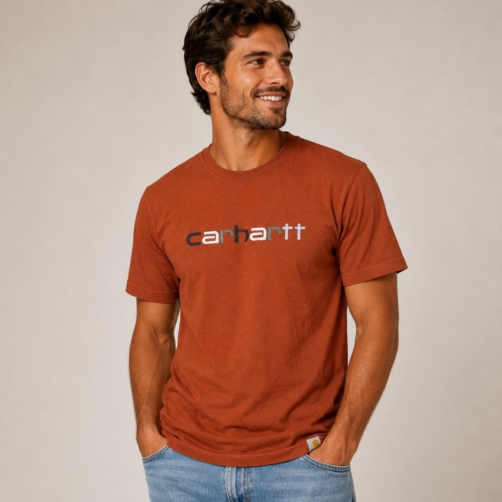 Carhartt Mens Relaxed Fit Logo Graphic T-Shirt Burnt Orange Rust TK5797-M‎ Large